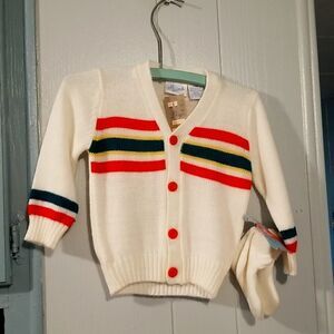 Vintage All Mine White Red blue & Yellow Cardigan 24 Months set